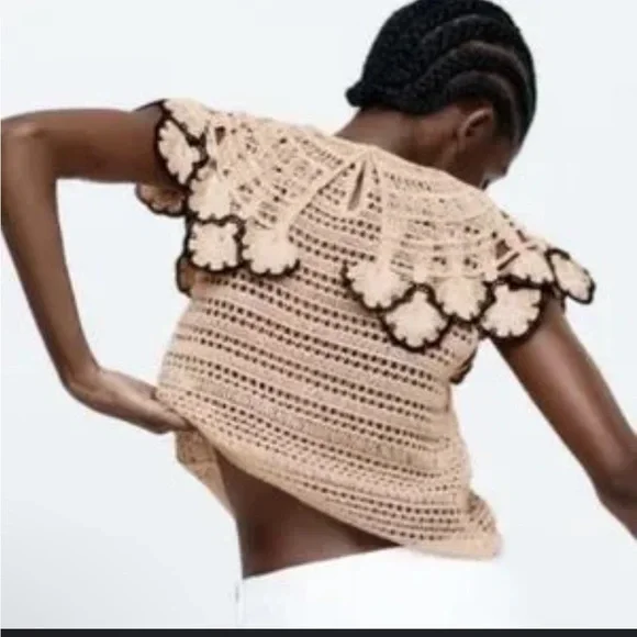 Zara Beige and Black Crochet Blouse - Picture 2 of 5